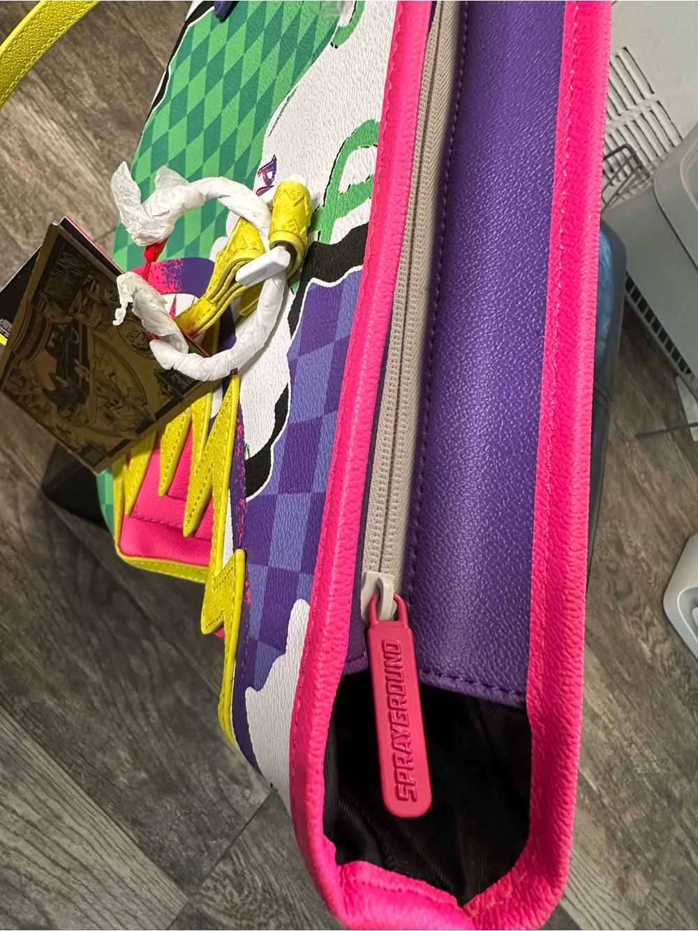 Sprayground Limited Edition Shark Mouth Tote Bag Neon Pink Green Purple NWT - Picture 7 of 12